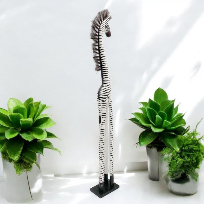 1.5M HAND CARVED WOODEN ZEBRA