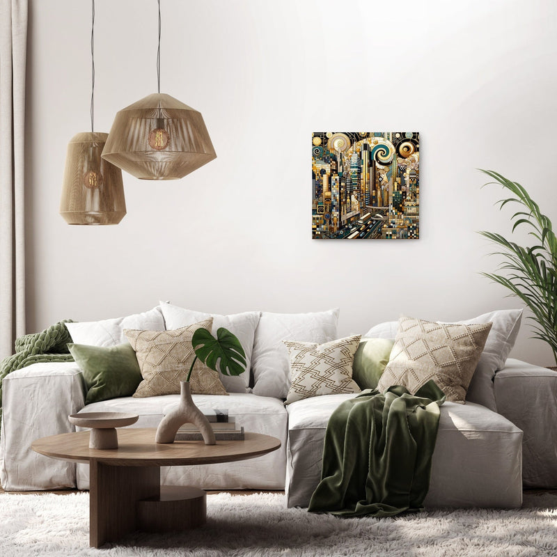Golden Metropolis Mosaic Canvas