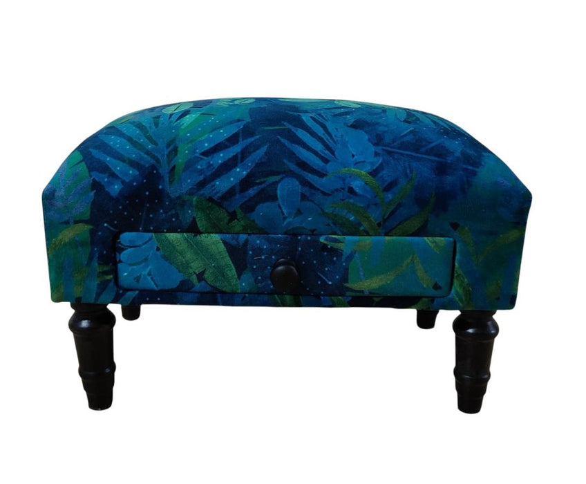 FLORAL FABRIC FOOTSTOOL WITH DRAWER