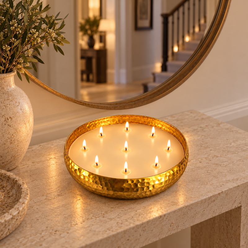 25cm Gold Hammered Bowl Candle – Apple & Cinnamon