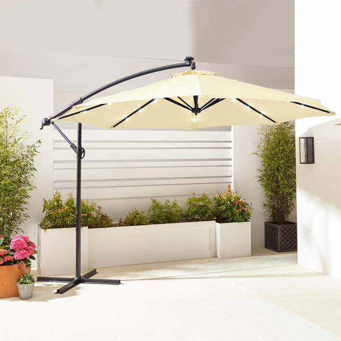 Neo 3M Cream Outdoor Freestanding Parasol with LED Lights
