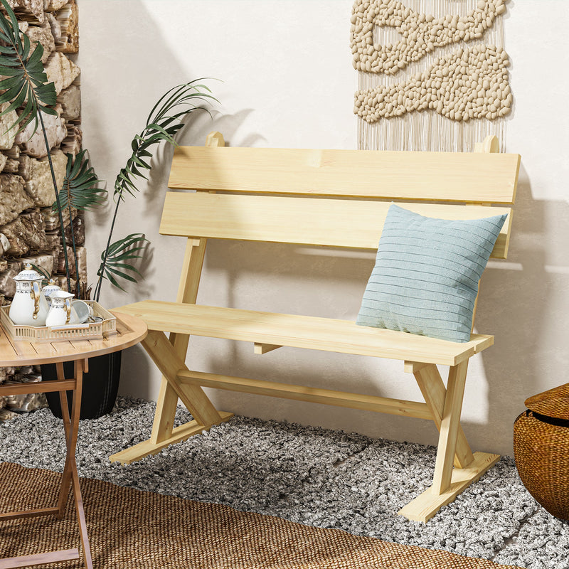 Outsunny 2 Seater Wooden Garden Bench Outdoor Loveseat with Back, Natural