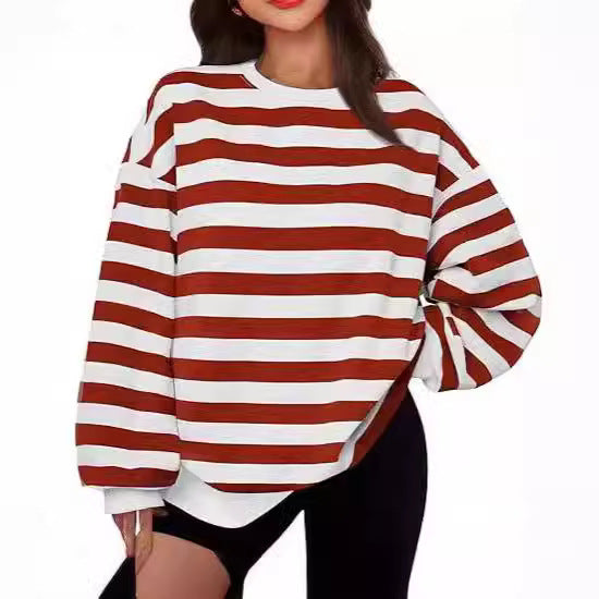 Women's Crew-neck Pullover Casual Striped Sweatshirt