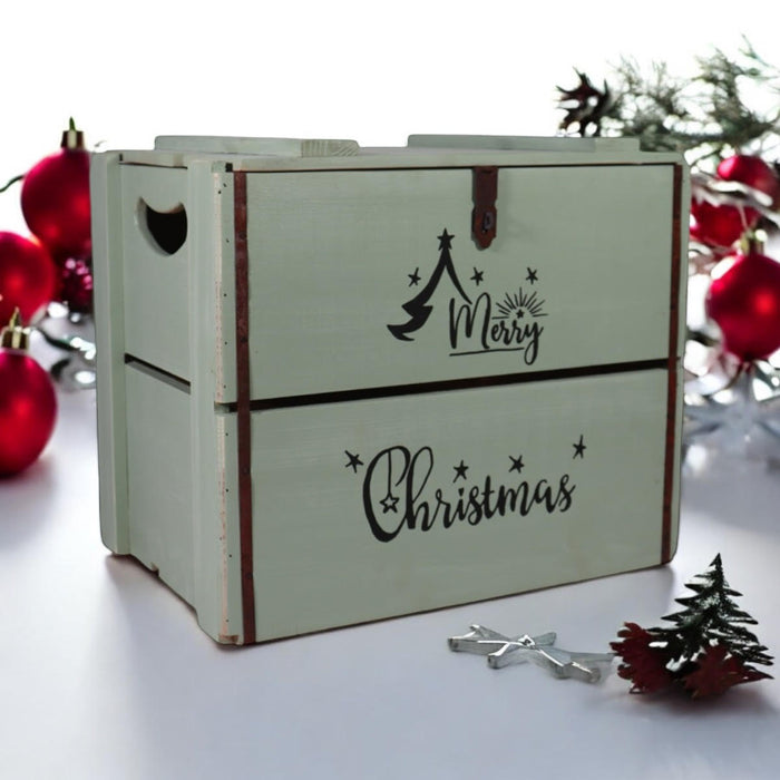 42CM RUSTIC GREEN WOODEN BOX