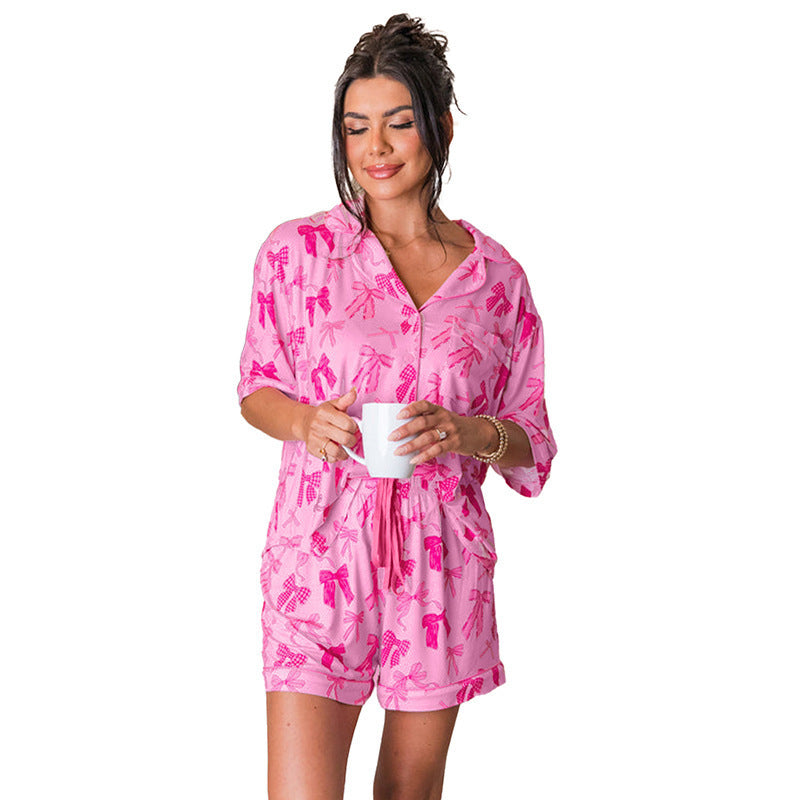 Bow Print Pajamas Simple Two-piece Set