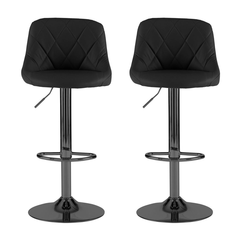 Neo Set of Two Black Leather Bar Stools