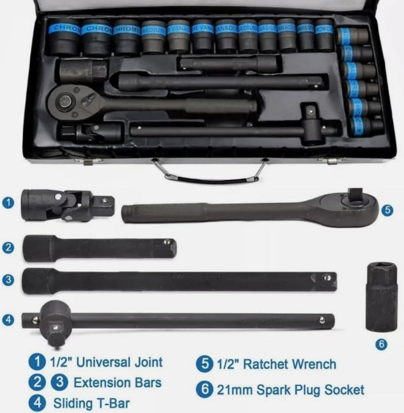 Heavy Duty 1/2" Ratchet Wrench 8-32mm Metric Socket Set Metal Case Socket Set UK