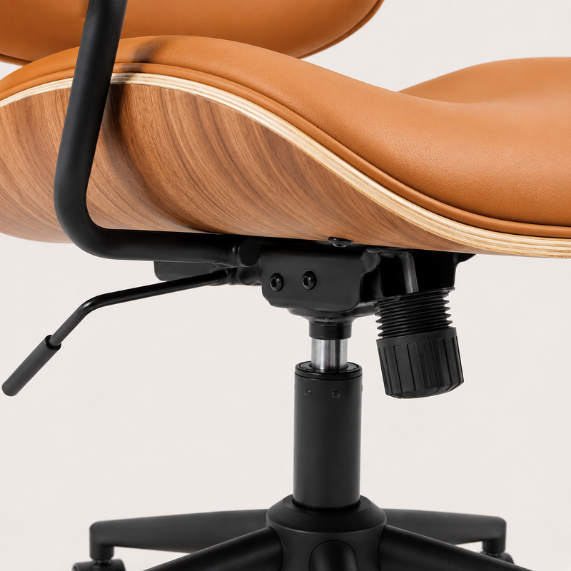Walnut Effect Orange Swivel Desk Chair with Armrests