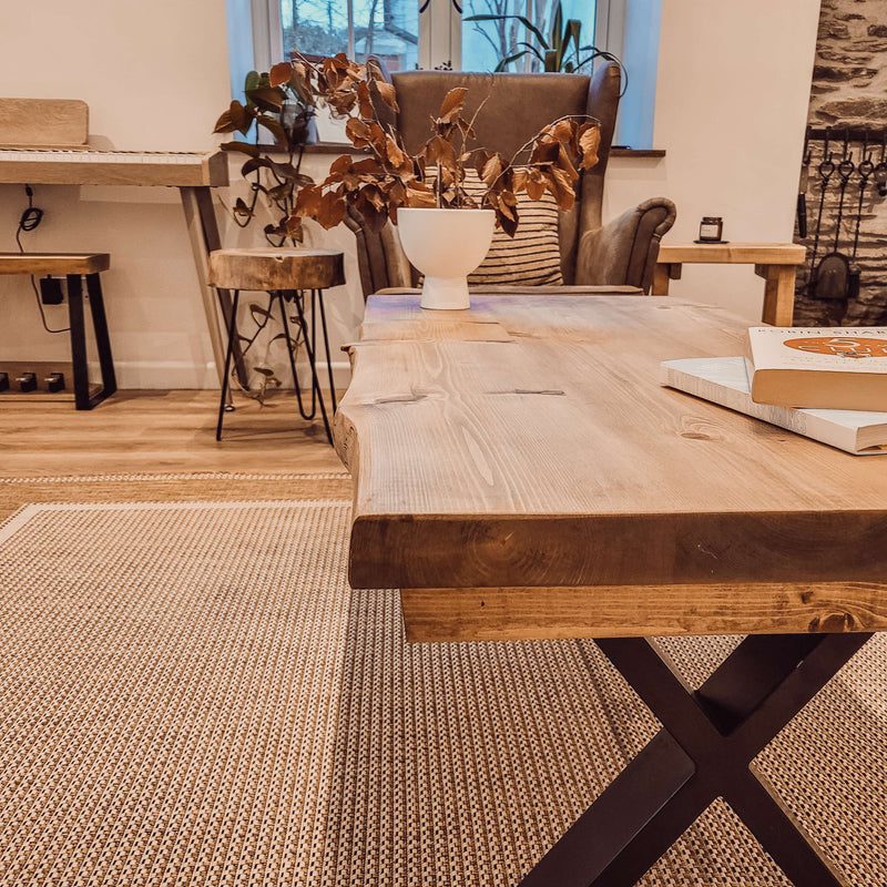 RITA Live / Waney Edge Coffee Table With Metal X Legs