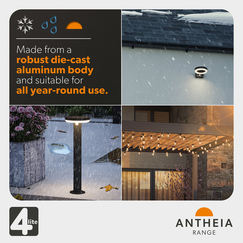 4lite Antheia Solar Sleek IP54 LED Outdoor Wall Light with Built in PIR Motion Sensor
