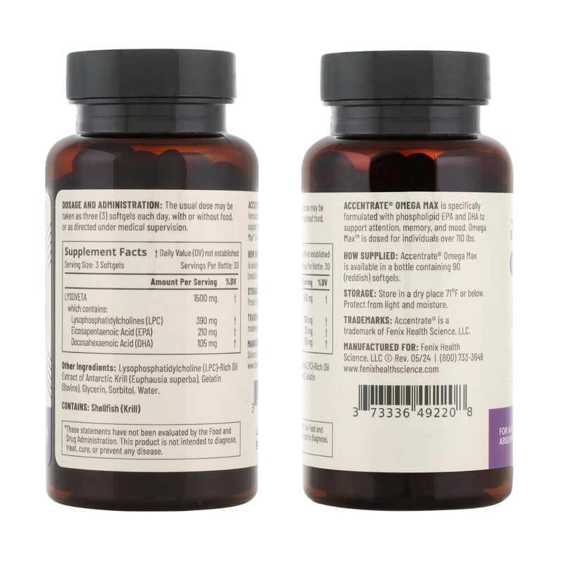 Accentrate Omega Max w/ LYSOVETA LPC — 6X Higher Absorption EPA & DHA for Brain & Retina Health | Focus, Memory, Mood & Vision