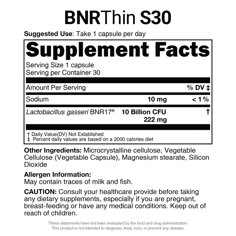 AceBiome BNRThin S30 Probiotic – Lactobacillus gasseri BNR17, 10B CFU, 30 Caps
