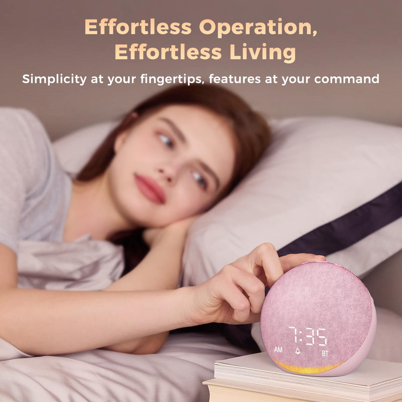 Acedeck Sound Machine Alarm Clock Pink | 25 Sleep Sounds, Gentle Wake, Bluetooth Speaker