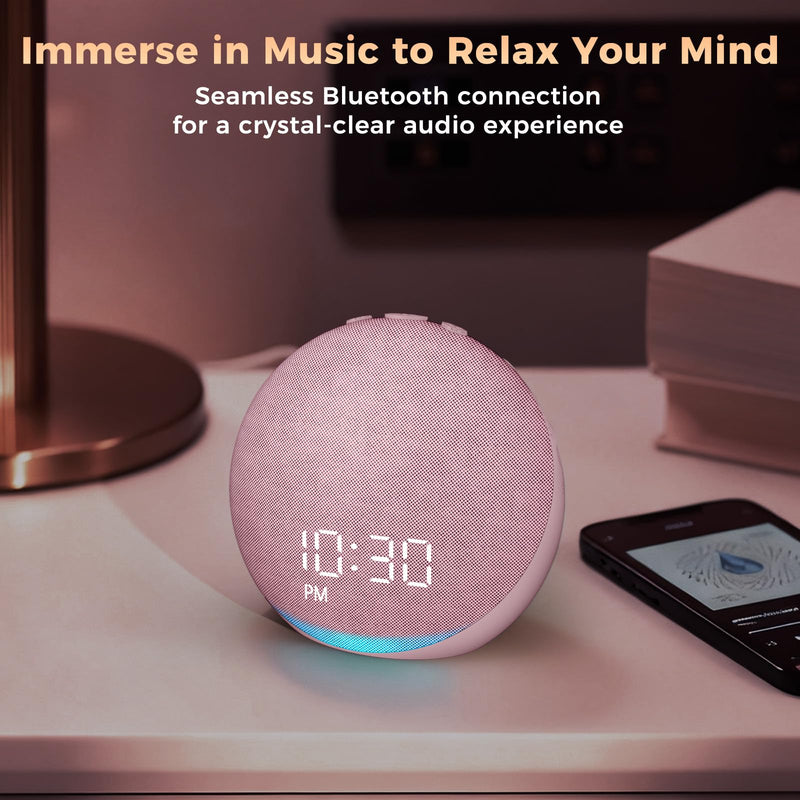 Acedeck Sound Machine Alarm Clock Pink | 25 Sleep Sounds, Gentle Wake, Bluetooth Speaker