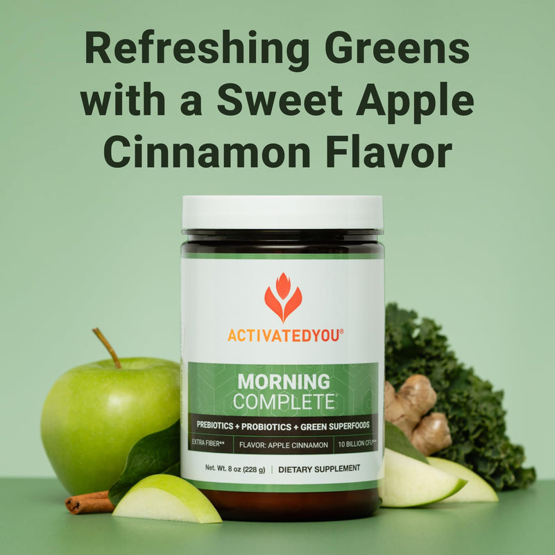 ACTIVATEDYOU Morning Complete Daily Wellness Greens — Probiotics & Prebiotics, 10B CFU, Apple Cinnamon (3 Pack)