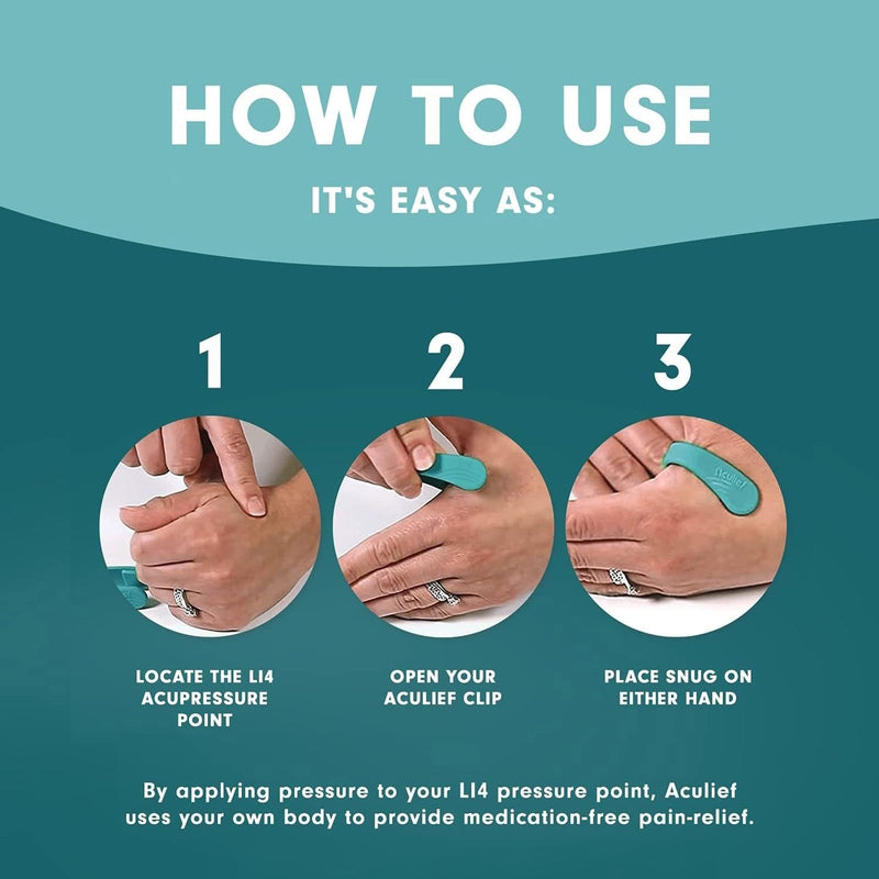 Aculief Acupressure Hand Clip – Stress Relief, Portable Stress Support (X-Small Teal)
