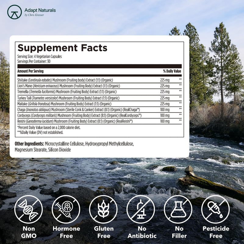 Adapt Naturals Bio-Avail Myco – 8-in-1 Bioavailable Mushroom Supplement | 120 Capsules