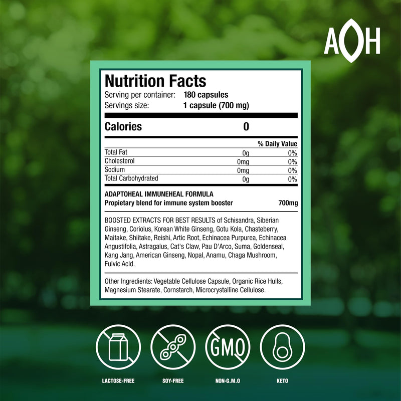 ADAPTOHEAL Immuneheal – Adaptogen & Immune Support Capsules with Schisandra, Ginseng & Mushroom Extract (180 Capsules)