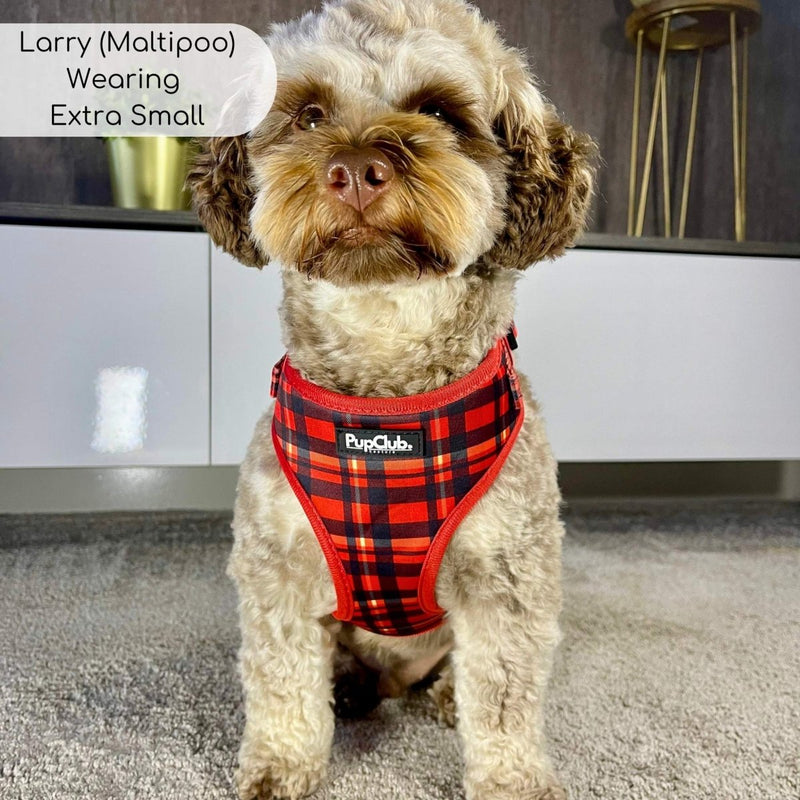 PupClub Dog Adjustable Harness - Red Tartan