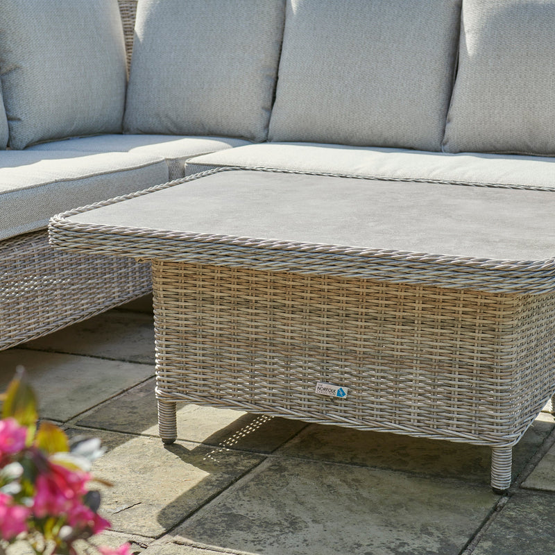Vienna Beige Mini Corner Wicker Garden Sofa Set with Adjustable Table & Stools