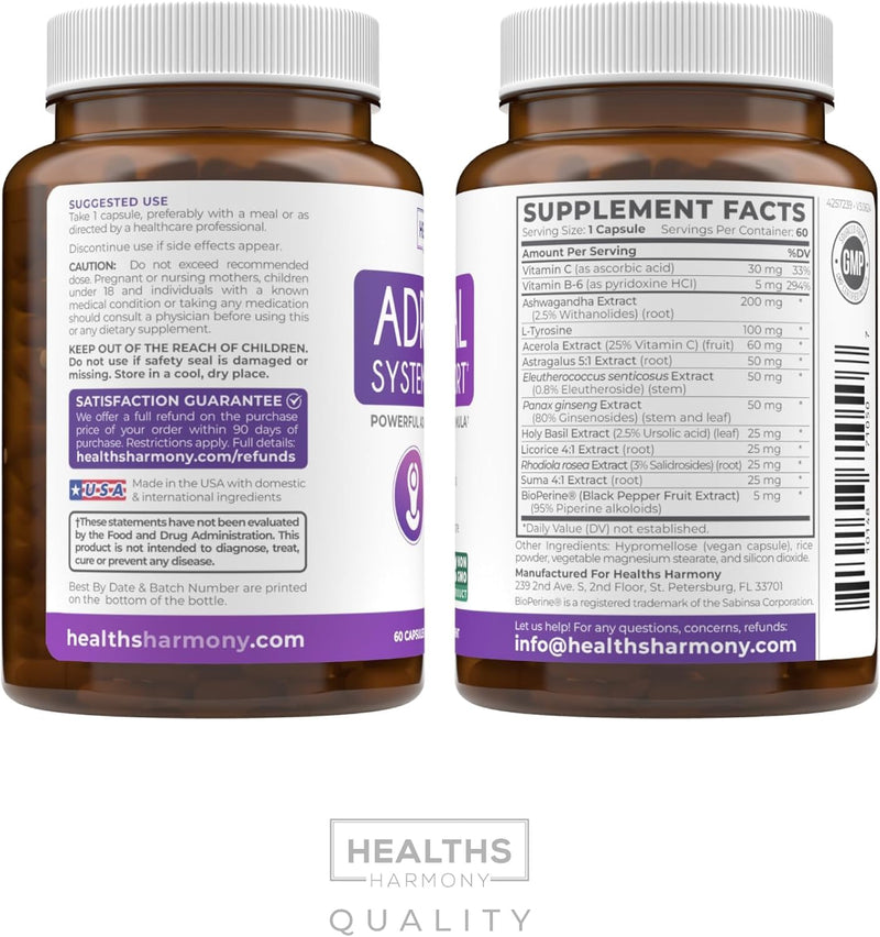 Adrenal System Support & Cortisol Manager – 60 Capsules (Ashwagandha & L-Tyrosine)