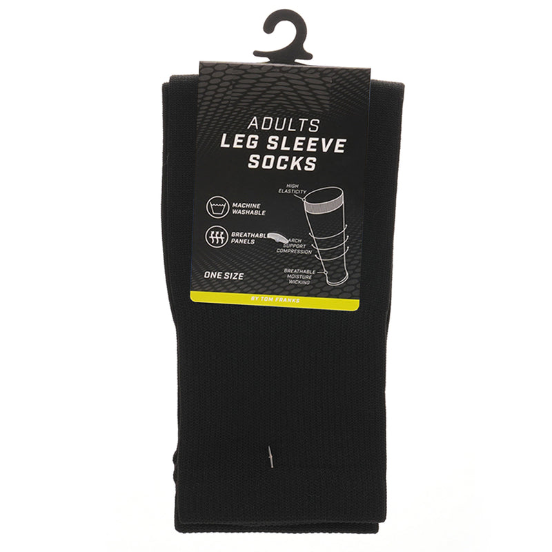 Adults Black Football Leg Sleeve Socks Compression Support Fits Over Shin Pads Breathable & Secure for Training Running by Sock Stack