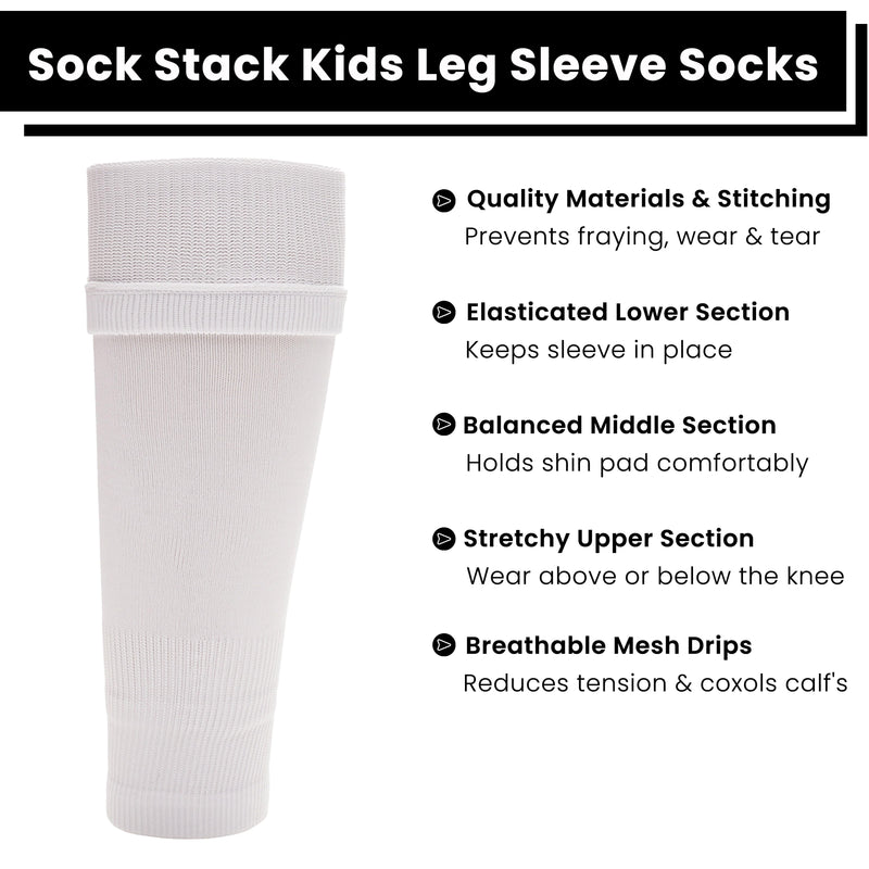 Adults White Football Leg Sleeve Socks Compression Support Fits Over Shin Pads Breathable & Secure for Training Running by Sock Stack