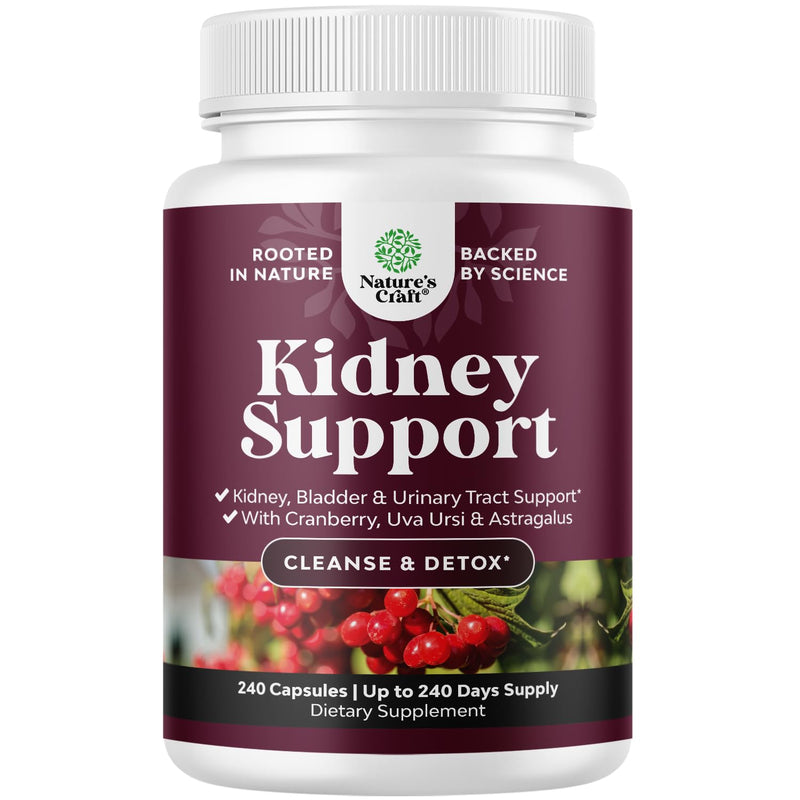Nature's Craft Advanced Kidney Support Supplement – Kidney Cleanse Detox & Repair Capsules with Cranberry, Uva Ursi & Astragalus – Urinary Tract Health, 240 Caps
