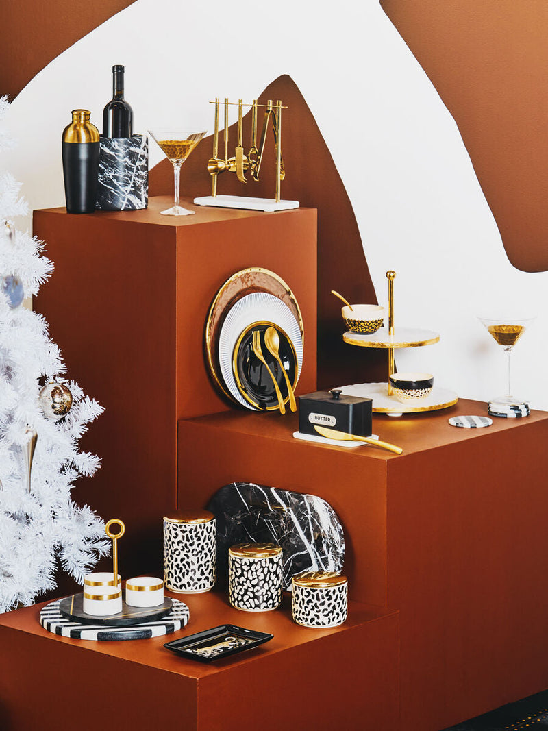 2 Tier White Marble and Gold Finish Cake Stand | Empire