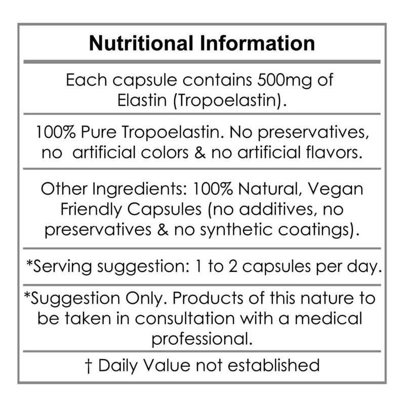 Aeternum Elastin 500mg Capsules – 180 Count | Marine Elastin for Skin Elasticity
