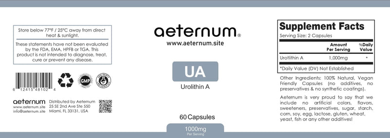 aeternum Urolithin A - UA - Capsules - 500mg - 60 Capsules