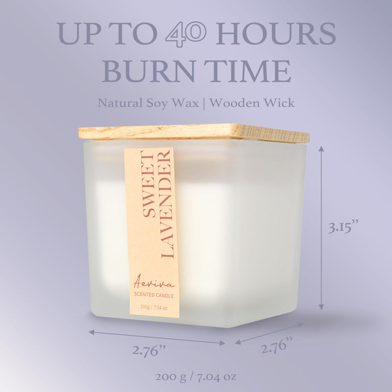 Aeviva Lavender Scented Candle | 7.04 oz Soy Wax, Wooden Wick, 45 Hour Burn
