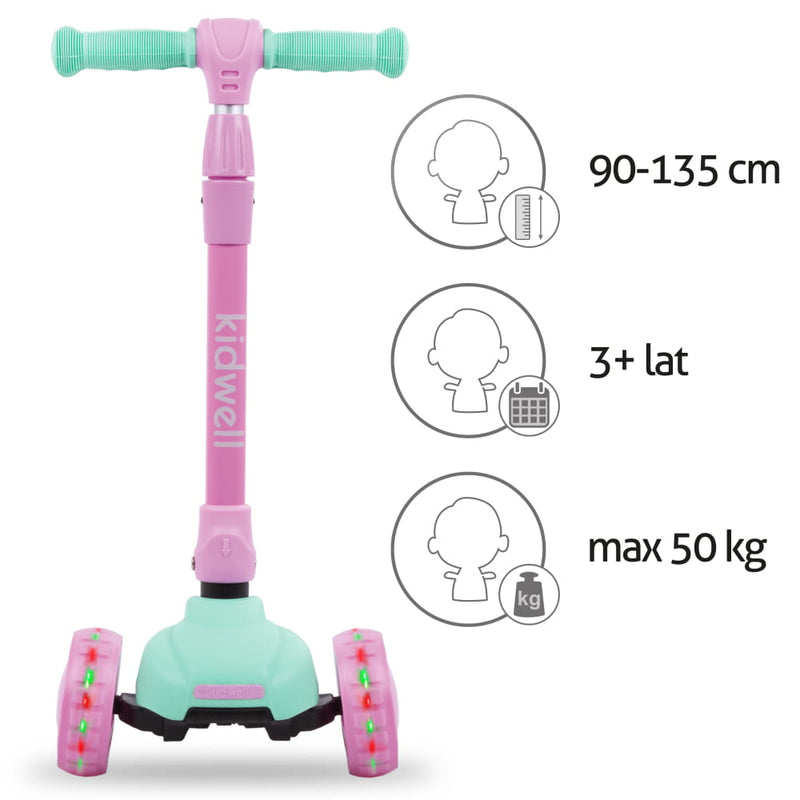 Kidwell JAX Folding 3-Wheel Scooter with LED Light-Up Wheels – Kids Ages 3+ (2 Colours)
