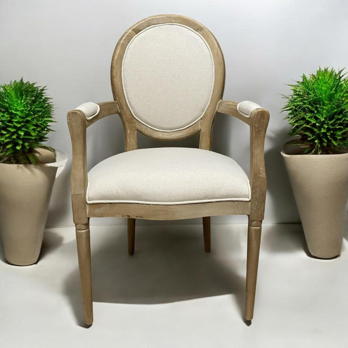 94CM BROWN FRAME LINEN FABRIC LOUIS CHAIR