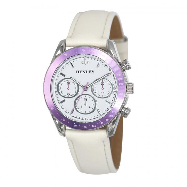 Henley Ladies Round sporty white dial Leather Strap Watch Lilac H06183.7