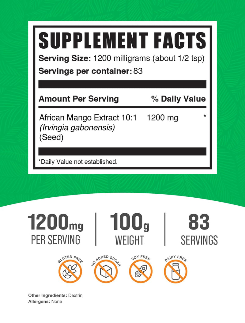 African Mango Extract Powder (Irvingia Gabonensis) – Gluten Free, 100g | BulkSupplements