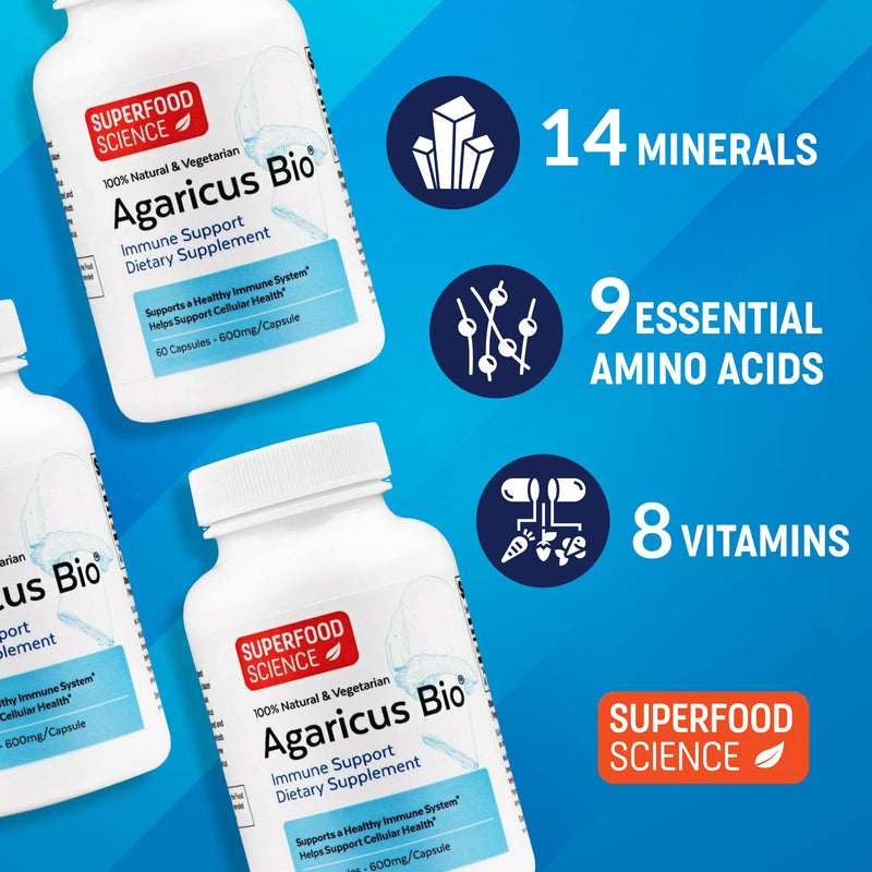Agaricus Bio 600 mg - USA-Grown Organic ABM Mushroom for Immune Support