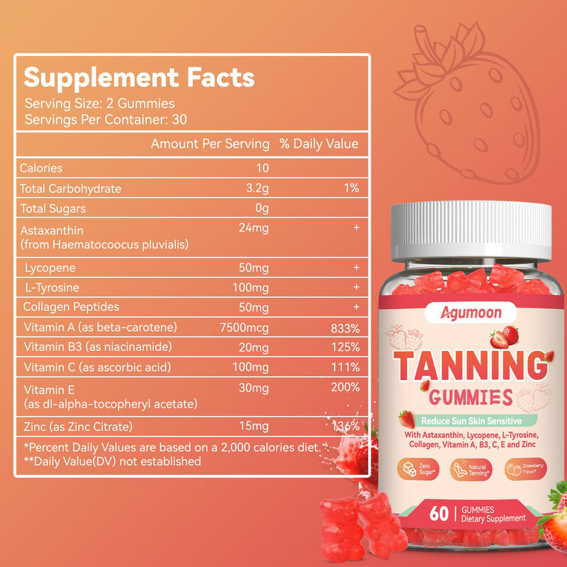 Agumoon Tanning Gummies – Vegan Self-Tan Supplement (60 Gummies)