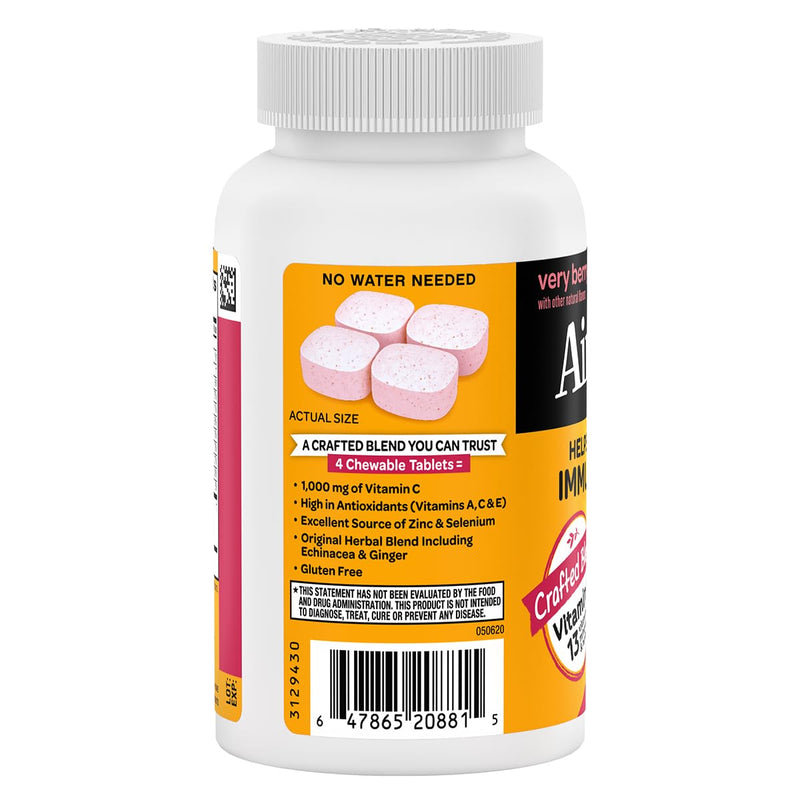 Airborne 1000mg Vitamin C + Zinc Immune Support Chewables – Very Berry, 116 Tablets (2 Pack)