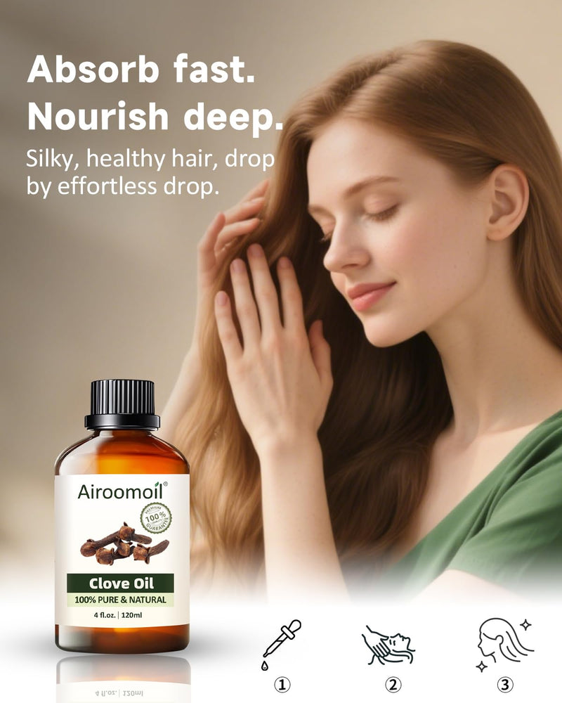 Airoomoil Pure Clove Essential Oil - 100% Natural, Premium Grade (4 Fl Oz / 120 ml)