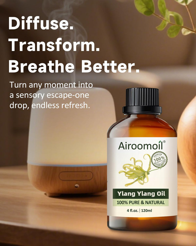 Airoomoil Pure Ylang Ylang Essential Oil – 4 oz / 120 ml, 100% Natural