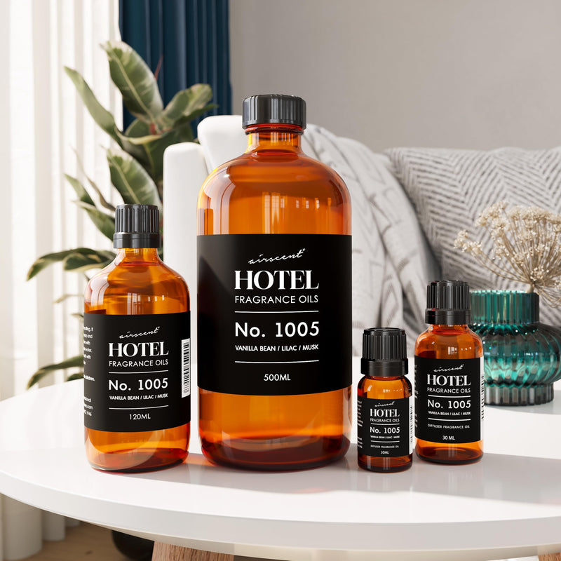 AirScent Hotel Diffuser Oil No. 1005 - Vanilla Bean Lilac Sandalwood | Premium Fragrance Oil 120 mL Glass Bottle
