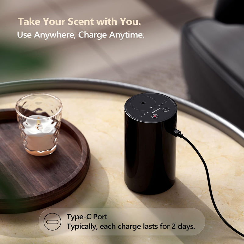 Airversa Waterless Diffuser Starter Kit AN8 Kit2 Black — 4x 10mL Fragrance Oils, USB-C Rechargeable