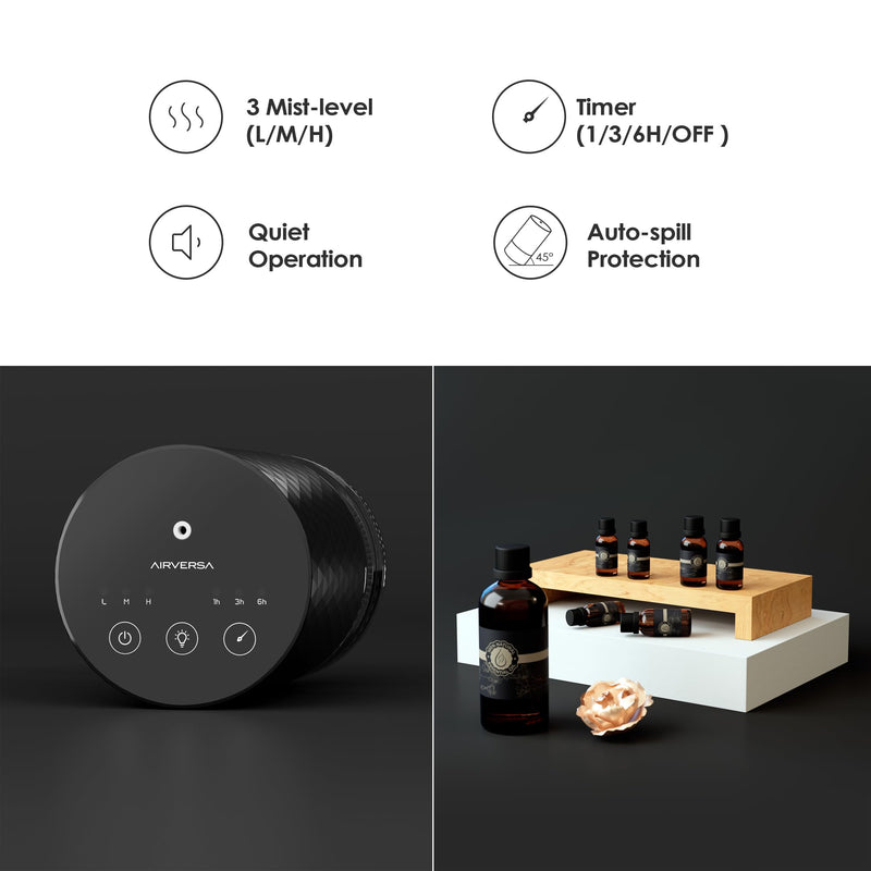 Airversa Waterless Diffuser 100mL – Battery-Operated Scent Machine, 3 Mist Settings, Space Grey AN5