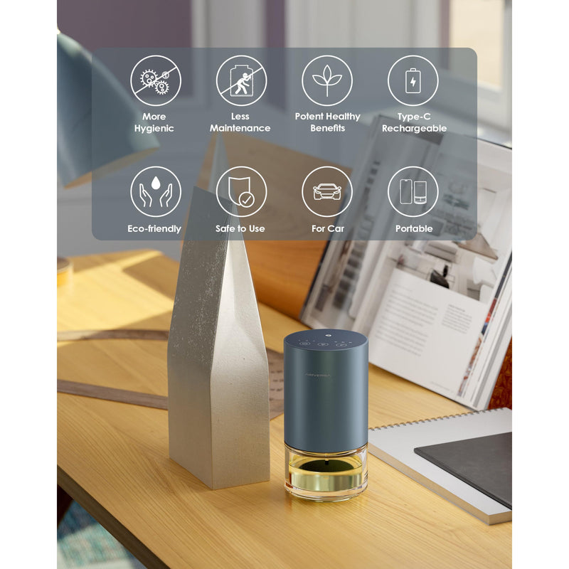 Airversa Waterless Diffuser — Battery-Powered Aromatherapy Nebulizer, 100ml Glass Bottle, 3 Mist Settings, Space Gray