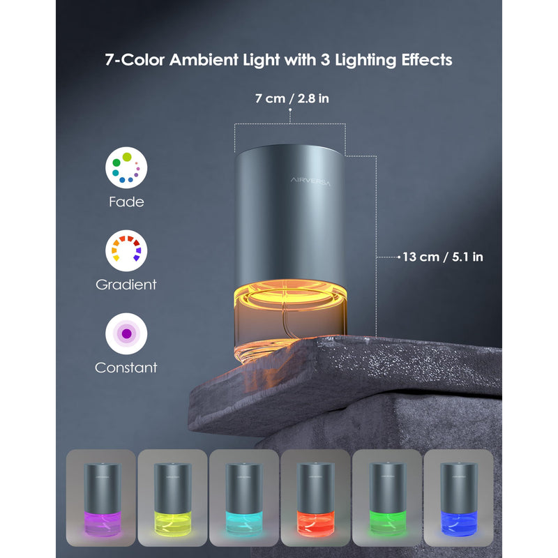 Airversa Waterless Diffuser — Battery-Powered Aromatherapy Nebulizer, 100ml Glass Bottle, 3 Mist Settings, Space Gray