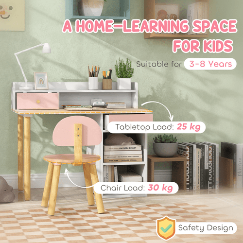 AIYAPLAY Kids Desk and Chair Set for Studying, Reading and Drawing - Pink - InStock