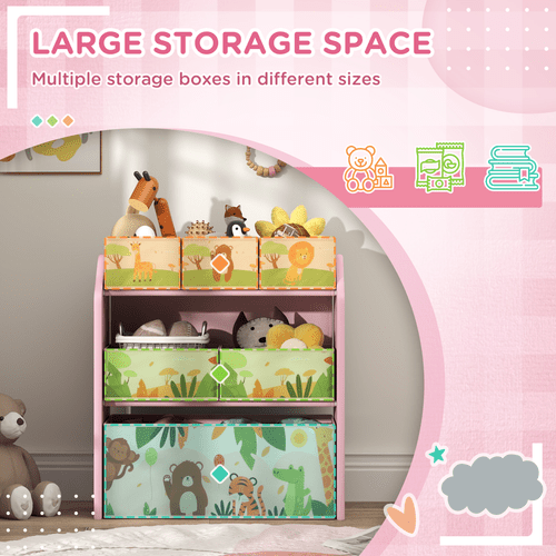 AIYAPLAY Kids Toy Storage Unit with 6 Storage Boxes for Playroom, Pink - InStock