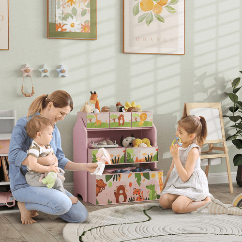 AIYAPLAY Kids Toy Storage Unit with 6 Storage Boxes for Playroom, Pink - InStock