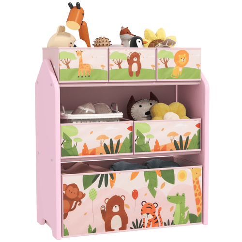 AIYAPLAY Kids Toy Storage Unit with 6 Storage Boxes for Playroom, Pink - InStock